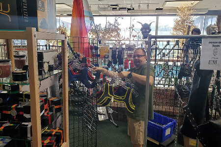 Kevin EM City's store manager setting up at Oklahoma Leatherfest