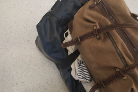 Bags ready to check-in before Markus boards the plane.