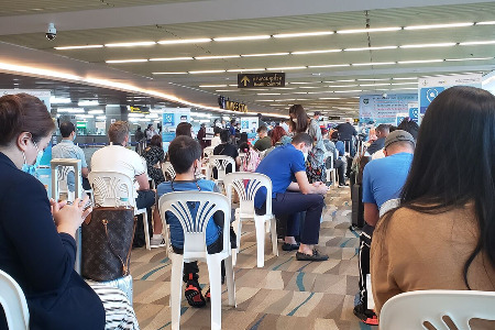 Markus waiting in customs.